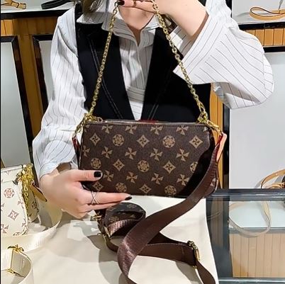3 in 1 underarm bag leather ladies printed chains shoulder bag purse set - 4-The Fashionista 