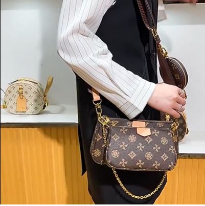 3 in 1 underarm bag leather ladies printed chains shoulder bag purse set - 1-The Fashionista 