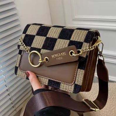 Luxury Checkerboard Fabric Flap Crossbody Sling Bags for Women