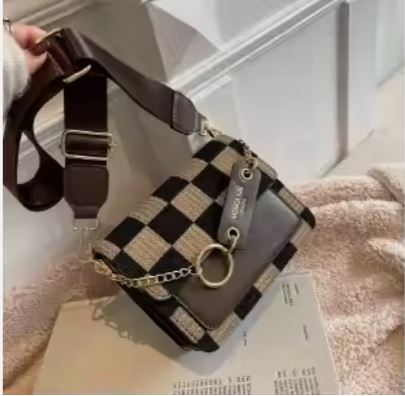 Luxury Checkerboard Fabric Flap Crossbody Sling Bags for Women