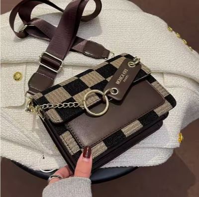 Luxury Checkerboard Fabric Flap Crossbody Sling Bags for Women