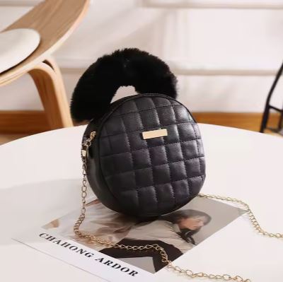 Women's Plush round Bag Crossbody Chain Bag with Single Strap