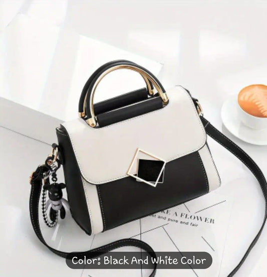 Color Contrast Crossbody Bag, PU Leather Handbag, Women's Flap Purse-6 - The Fashionista 