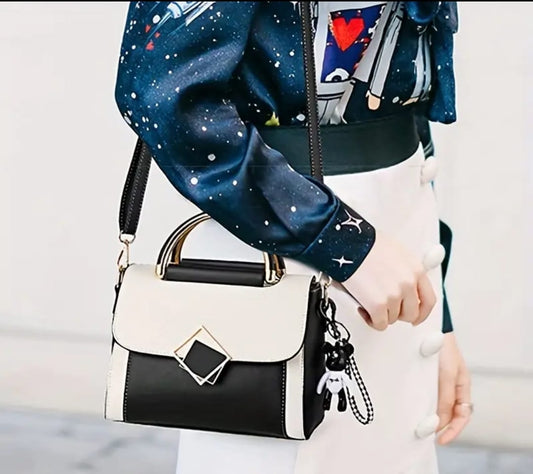 Color Contrast Crossbody Bag, PU Leather Handbag, Women's Flap Purse -5- The Fashionista 