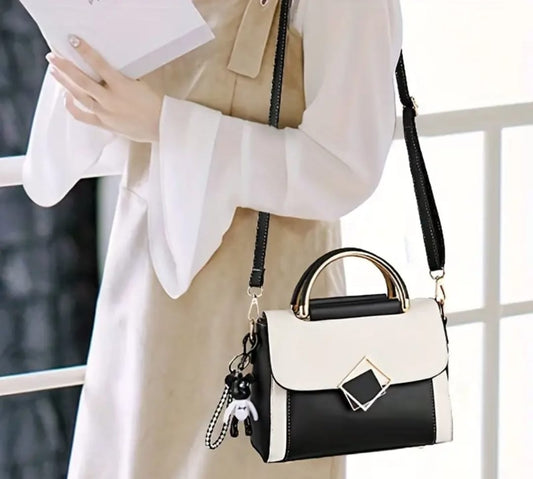 Color Contrast Crossbody Bag, PU Leather Handbag, Women's Flap Purse -4- The Fashionista 
