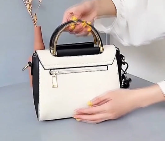 Color Contrast Crossbody Bag,PU Leather Handbag, Women's Flap Purse - The Fashionista 