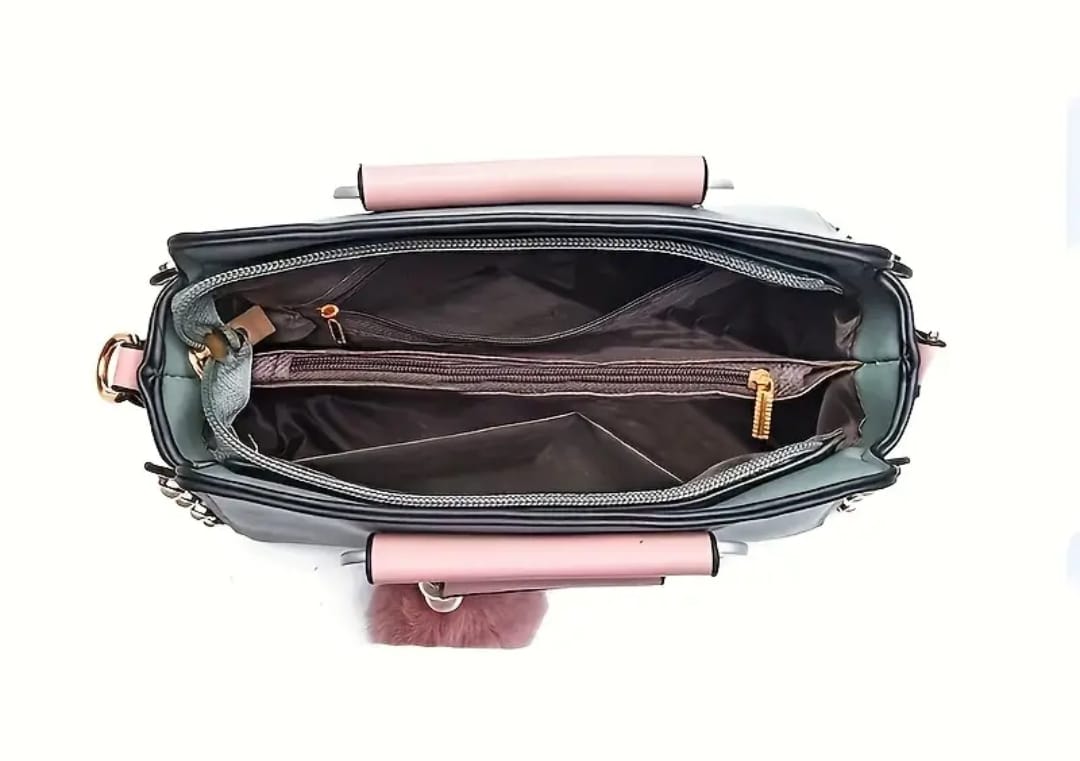 Color Contrast Crossbody Bag, Women's Faux Pearl Decor Handbag - The Fashionista 