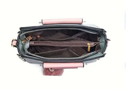 Color Contrast Crossbody Bag, Women's Faux Pearl Decor Handbag - The Fashionista 