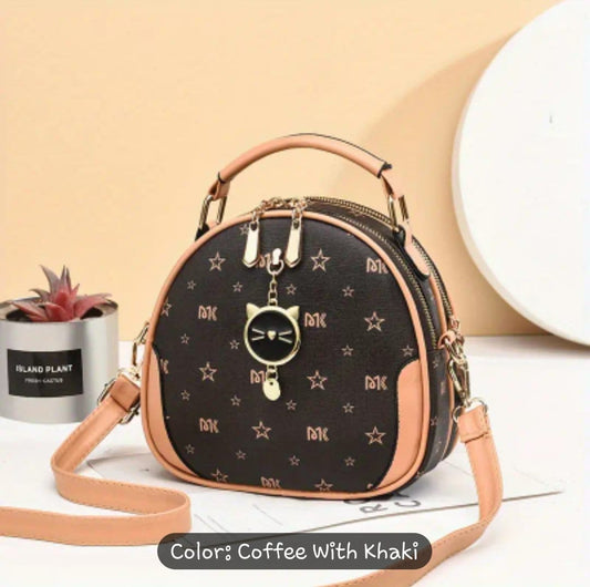 Cute Cat Shape Pendant Trendy Shoulder Bag, Double Zipper - 4- The Fashionista 