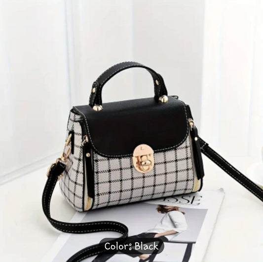 Elegant Korean Plaid PU Leather Shoulder Crossbody Bag For Women