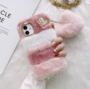 Luxury Love Heart Key Chain Fur Hair Plush Soft Phone Case - The Fashionista