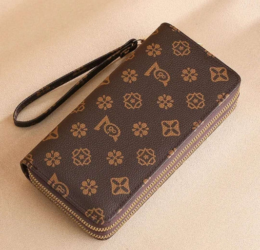 Luxury designer double zipper pocket wallet, large capacity for women-F-2