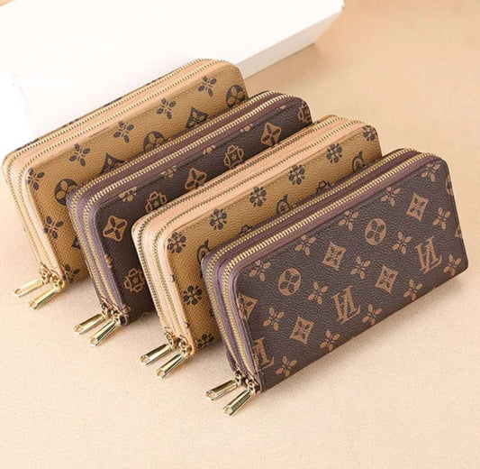 Luxury designer double zipper pocket wallet, large capacity for women-F-3