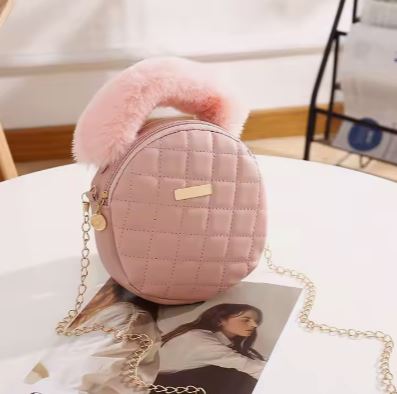 Women's Plush Round Bag Crossbody Chain Bag with Single Strap - 8-The Fashionista 