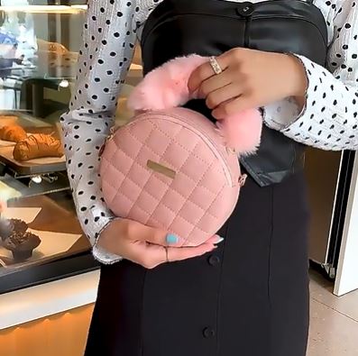 Women's Plush Round Bag Crossbody Chain Bag with Single Strap - 6-The Fashionista 