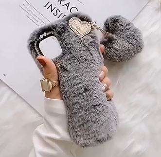 Luxury Love Heart Key Chain Fur Hair Plush Soft Phone Case