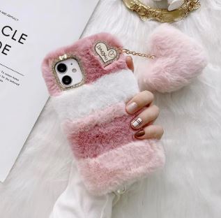 Luxury Love Heart Key Chain Fur Hair Plush Soft Phone Case